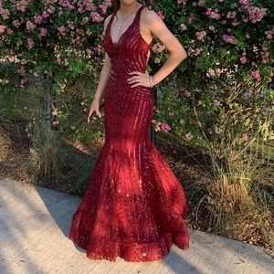 Maroon sequenced Prom dress
